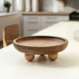 Wood Pedestal Tray – Elegant Round Wooden Display Stand - Hurbane Home