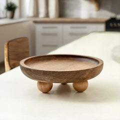 Wood Pedestal Tray – Elegant Round Wooden Display Stand - Hurbane Home