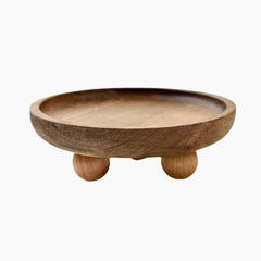 Wood Pedestal Tray – Elegant Round Wooden Display Stand - Hurbane Home