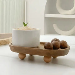 Wood Pedestal Tray – Elegant Round Wooden Display Stand - Hurbane Home