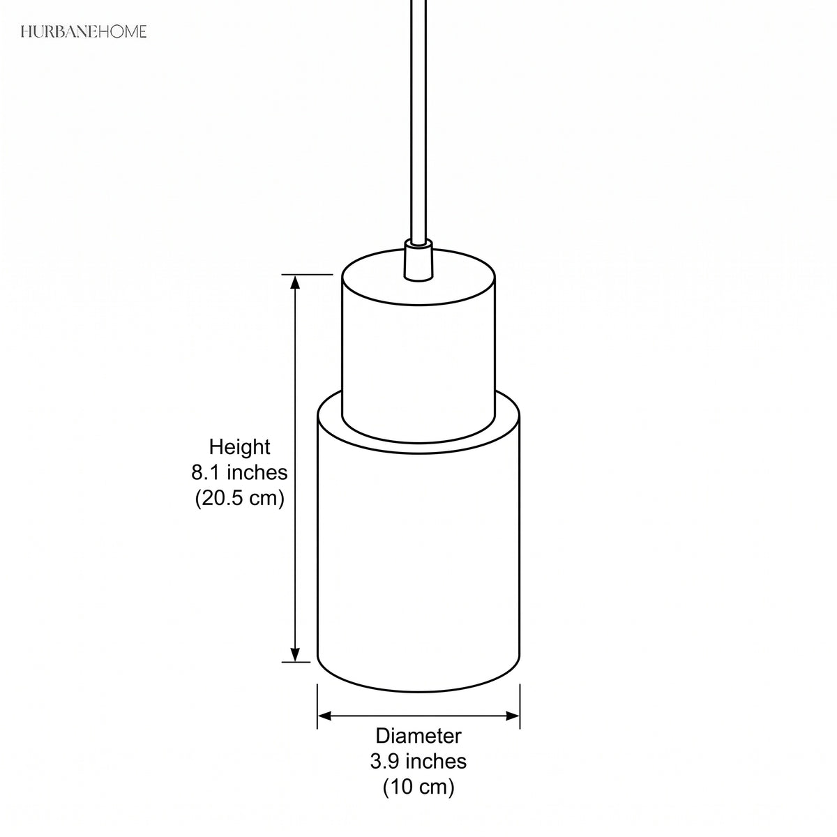 Dimension diagram showing 8.1 inch height and 3.9 inch diameter