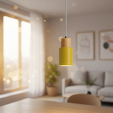 Wood Pendant Light Cylinder Metal Shade E27