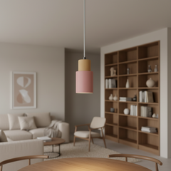 Wood Pendant Light Cylinder Metal Shade E27