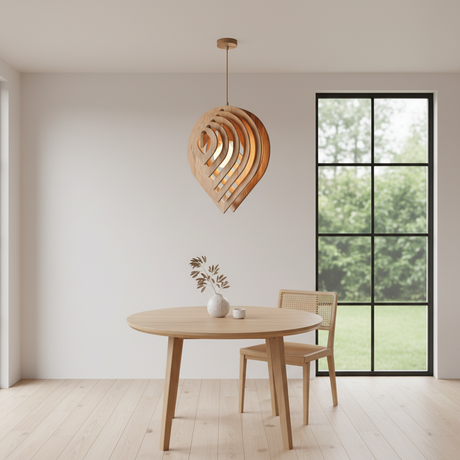 Modern Wood Pendant Light Layered Teardrop Shade
