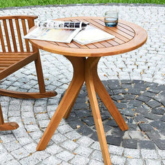 Wood Side Table - Round Outdoor Patio Bistro For Balconies And Living Spaces - Hurbane Home
