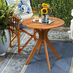 Wood Side Table - Round Outdoor Patio Bistro For Balconies And Living Spaces - Hurbane Home