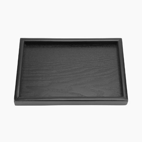 Serving tray wood with solid rectangular design and side handles