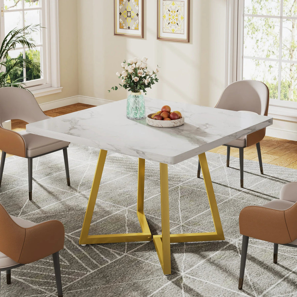 Wood Top Dining Table – Tribesigns Industrial Square Table for Four - Hurbane Home