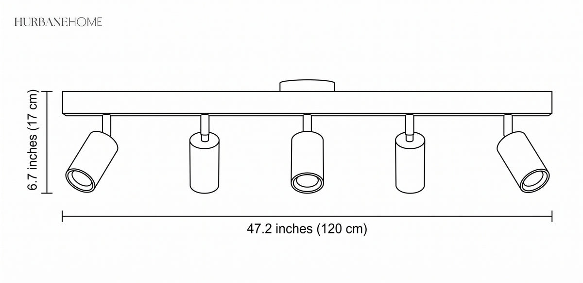 Dimension drawing of the track bar, 47.2 inches long and 6.7 inches high