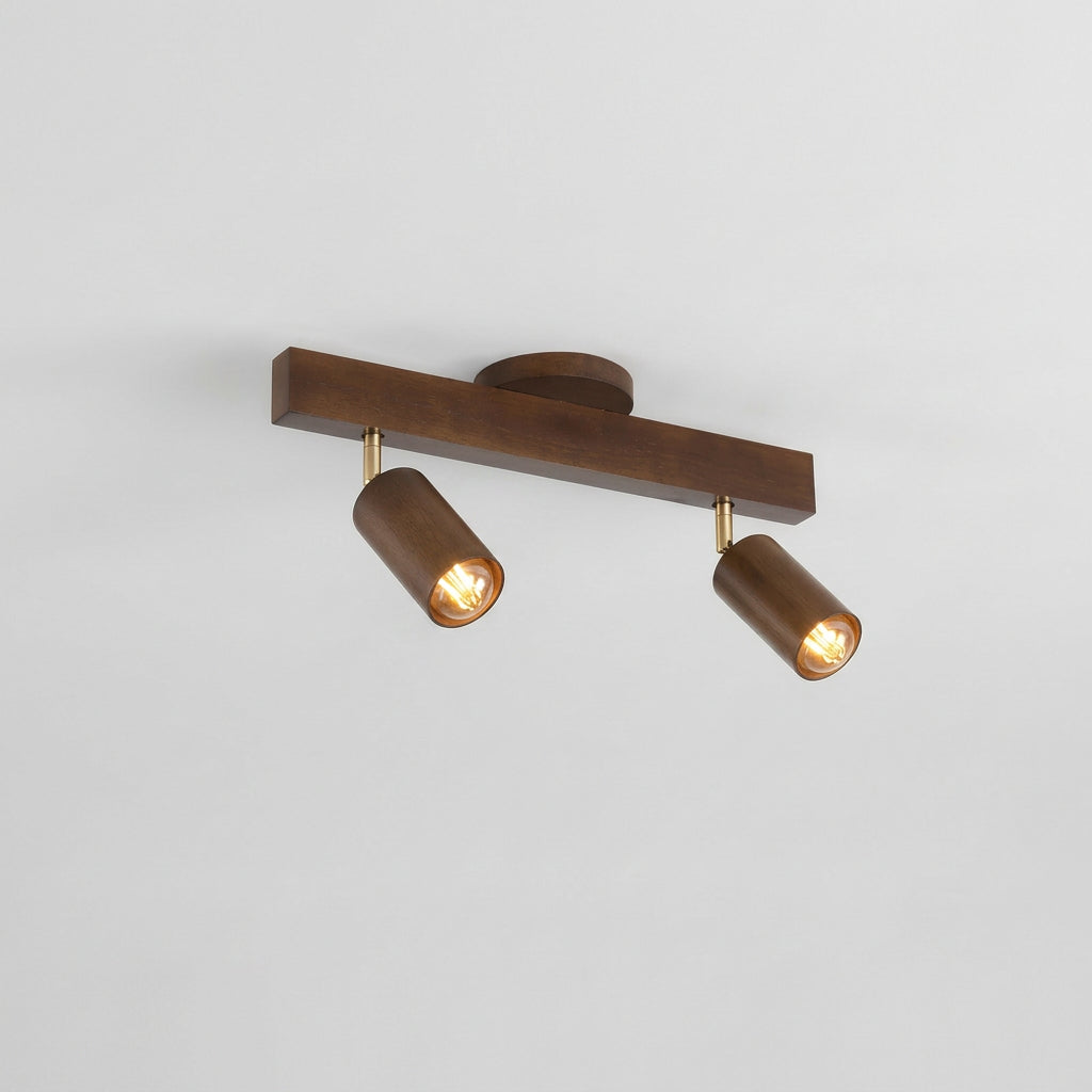 Walnut two head track bar measuring 45 cm long and rated 14 watts