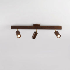 Walnut three head track bar measuring 80 cm long and rated 21 watts