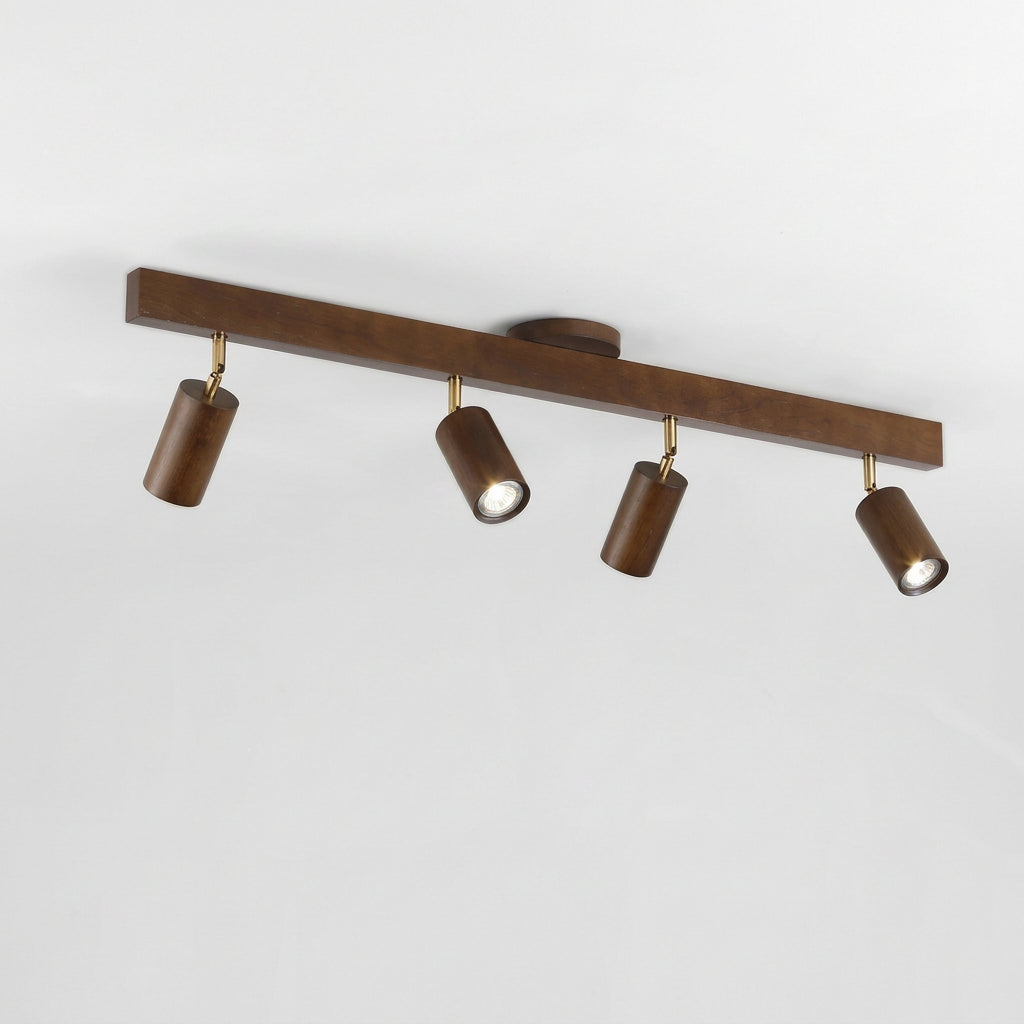Walnut four head track bar measuring 100 cm long and rated 28 watts