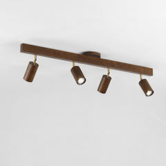 Walnut four head track bar measuring 100 cm long and rated 28 watts