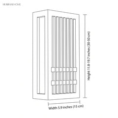 Line drawing of the wall sconce, 5.9 inch width and 11.8 to 19.7 inch height