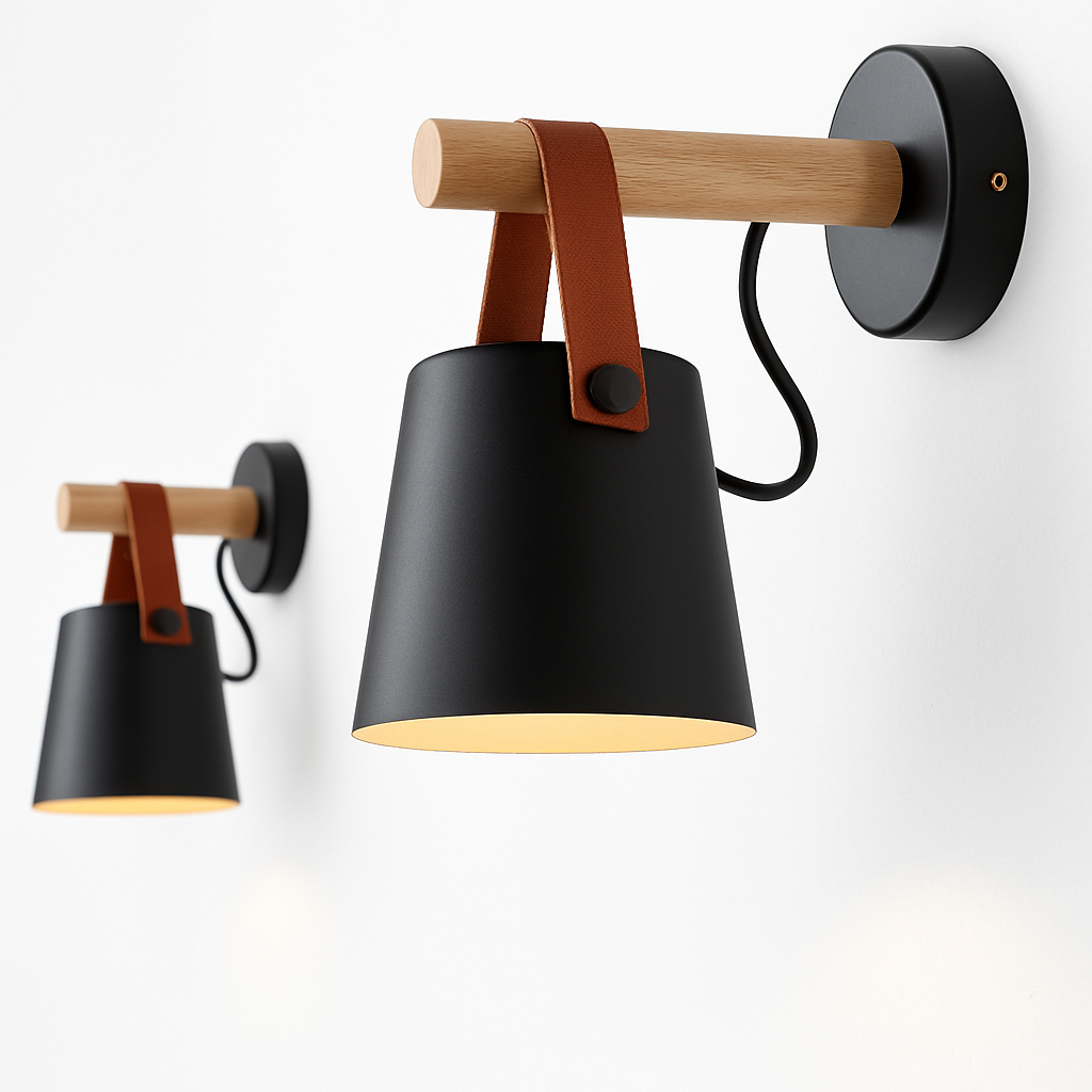 Two black sconces in different sizes shown side by side
