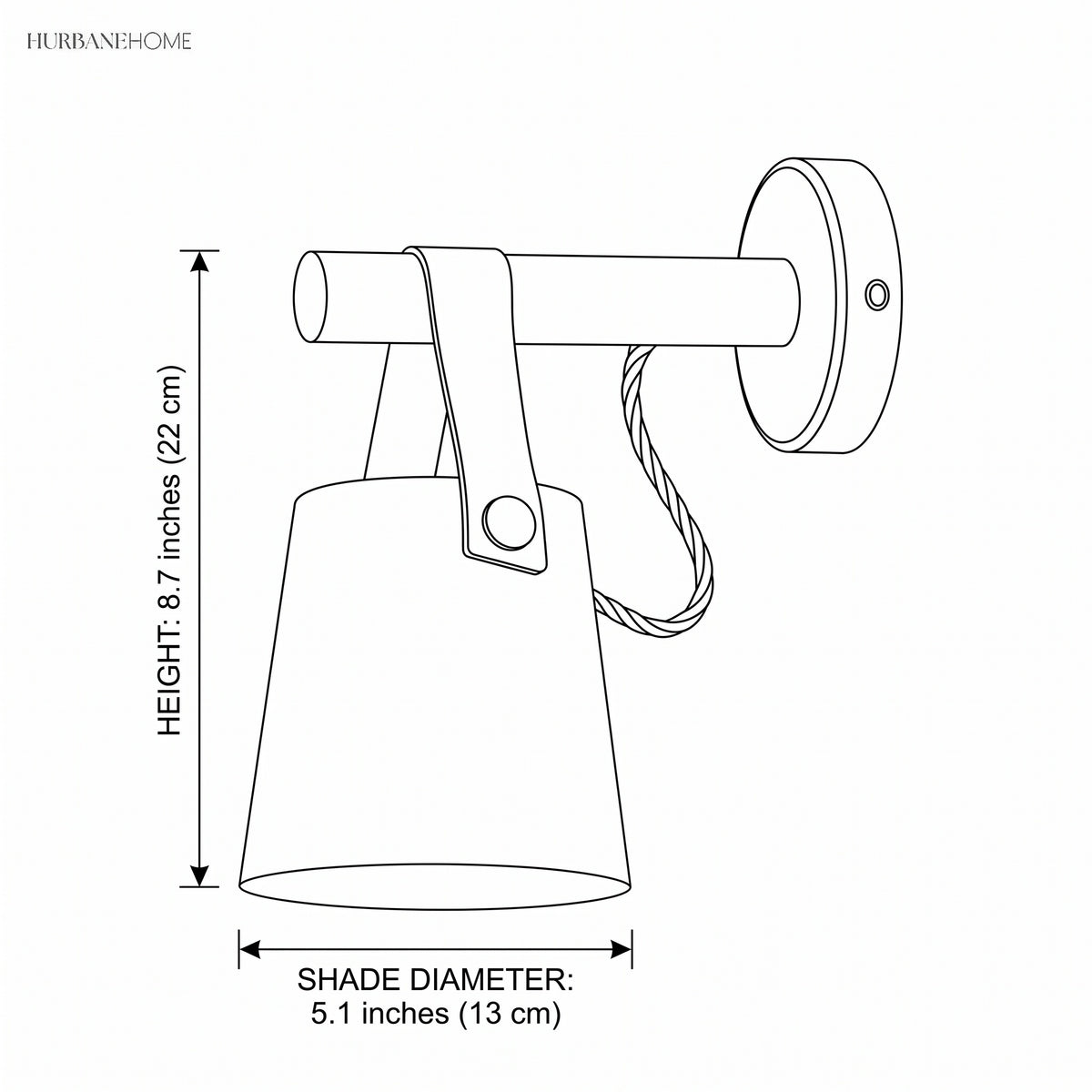 Dimension diagram showing 8.7 inch height and 5.1 inch shade diameter