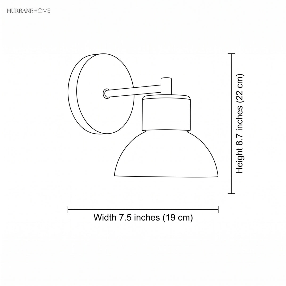 Line drawing of the wood sconce with width and height labels