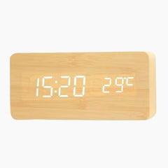 Wooden Alarm Clock – LED Digital Display with Temperature for Bedroom - Hurbane Home