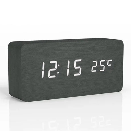 Wooden Alarm Clock – LED Digital Display with Temperature for Bedroom - Hurbane Home