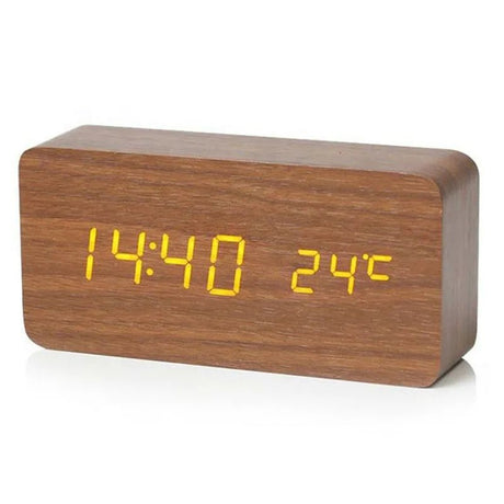Wooden Alarm Clock – LED Digital Display with Temperature for Bedroom - Hurbane Home