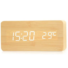 Wooden Alarm Clock – LED Digital Display with Temperature for Bedroom - Hurbane Home