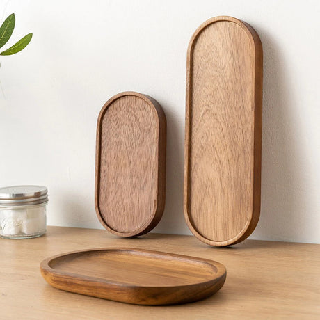 Wooden serving tray with raised edges and smooth finish