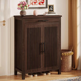 Wooden Shoe Cabinet – 5 Tier Storage with Louvered Doors Drawer - Shoe Rack Cabinet - Hurbane Home