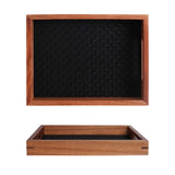 Wooden storage tray styled with keys and small décor items
