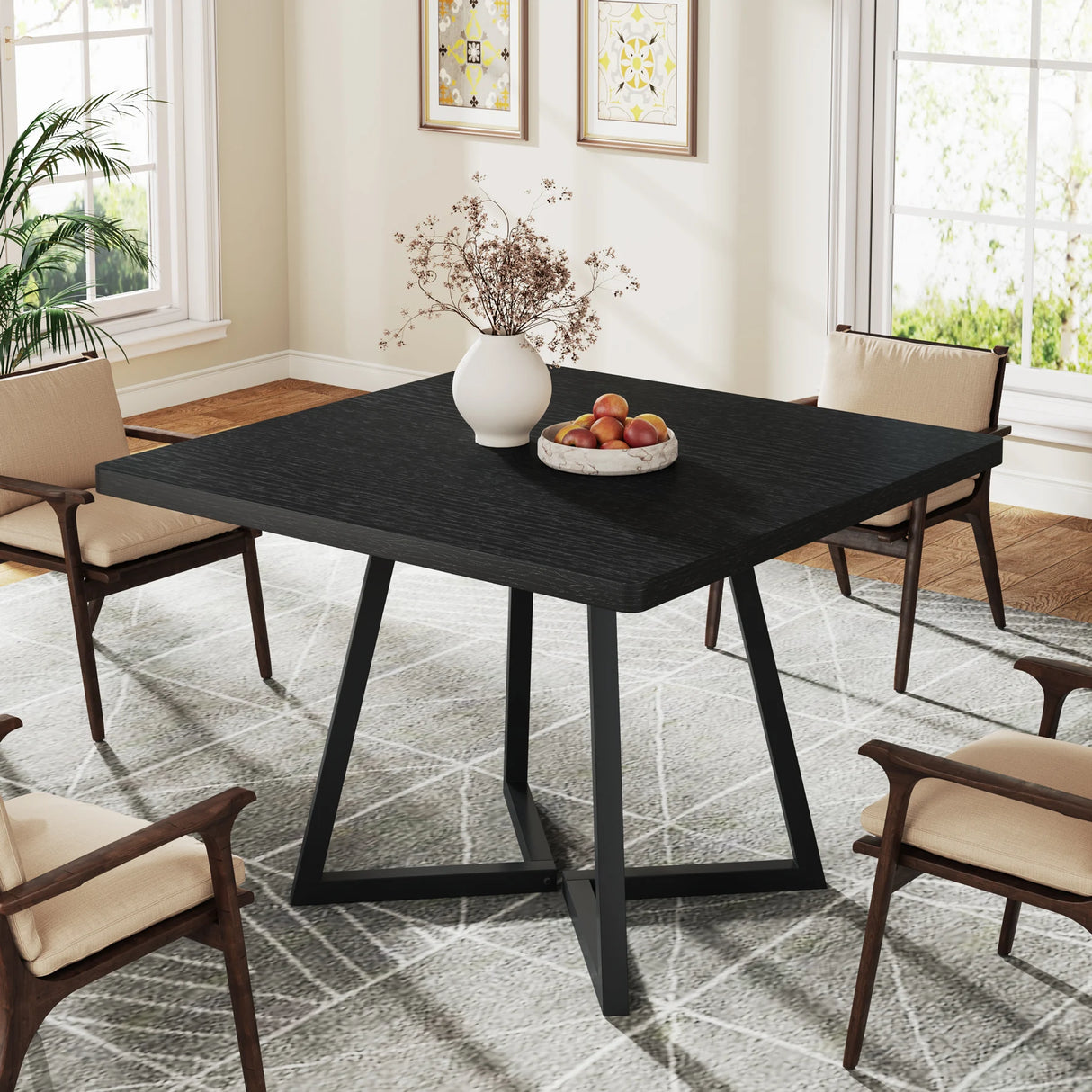 wood top dining table industrial square design