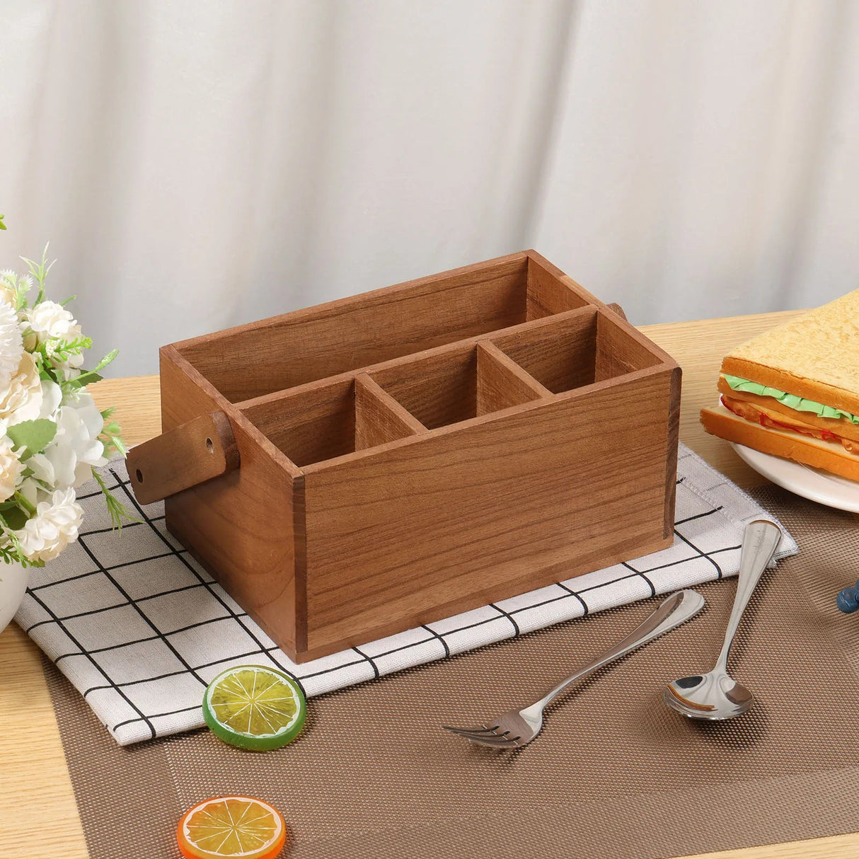Wooden Utensil Holder - Eco - Friendly Organizer for Kitchen Countertop Storage - wooden utensil holder - Hurbane Home