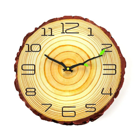 Wooden Wall Clock – Vintage Bamboo Retro Rustic 12 - Inch Design - Hurbane Home