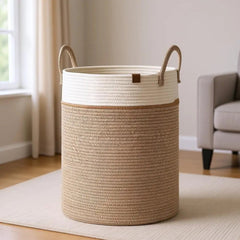 Woven Cotton Rope Laundry Basket - Large, Stylish Storage Solution - Cotton Rope Basket - Hurbane Home