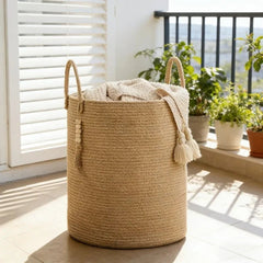 Woven Rope Laundry Basket - Large Cotton Organizer for Home Storage - Woven Laundry Basket - Hurbane Home
