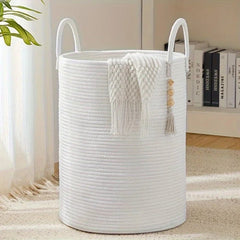 Woven Rope Laundry Basket - Large Cotton Organizer for Home Storage - Woven Laundry Basket - Hurbane Home