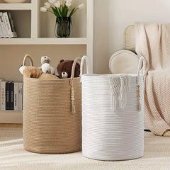 Woven Rope Laundry Basket - Large Cotton Organizer for Home Storage - Woven Laundry Basket - Hurbane Home