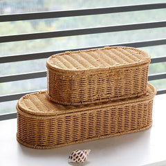 Woven Storage Box with Lid - Decorative Basket for Home Organization - Wooven Storage Baskets - Hurbane Home