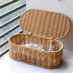 Woven Storage Box with Lid - Decorative Basket for Home Organization - Wooven Storage Baskets - Hurbane Home