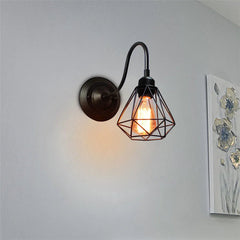Wrought Iron Wall Sconces - Vintage Gooseneck Black Metal Cage E27 Wall Light - Hurbane Home