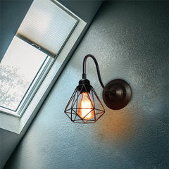 Wrought Iron Wall Sconces - Vintage Gooseneck Black Metal Cage E27 Wall Light - Hurbane Home