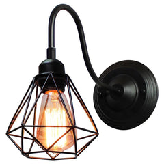 Wrought Iron Wall Sconces - Vintage Gooseneck Black Metal Cage E27 Wall Light - Hurbane Home
