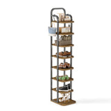 8 Tier Vertical Shoe Rack – Tall Narrow Organizer with Hooks.
