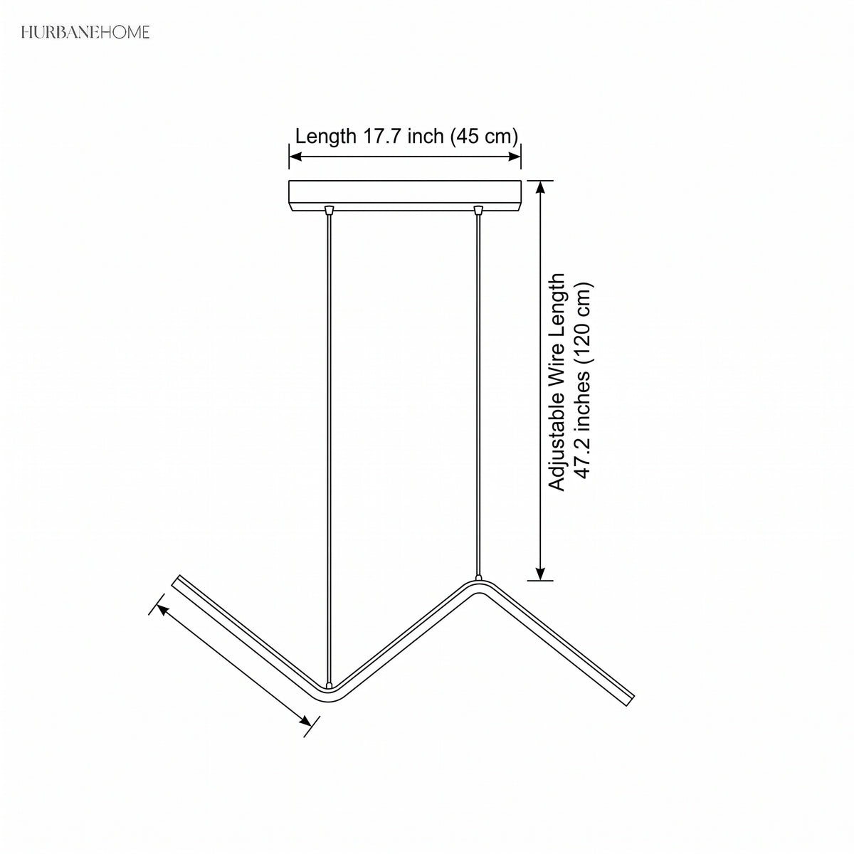 Dimension drawing showing 17.7 inch length and 47.2 inch adjustable wire