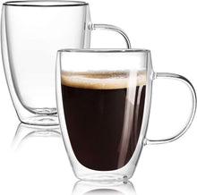 Load image into Gallery viewer, Double Wall Insulated Glass Coffee Cups Set of 2
